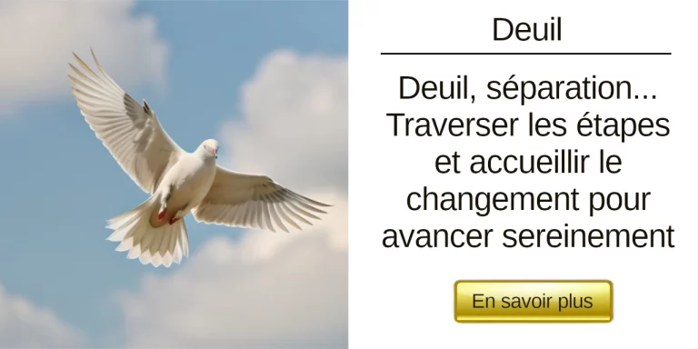 Colombe en vol, représentant le deuil, la séparation et le processus d'acceptation du changement pour avancer