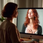 Une femme qui regarde une séance de sophrologie sur son écran d'ordinateur