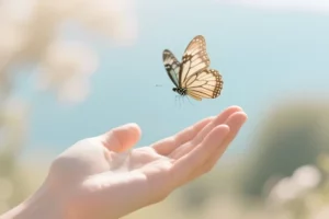 Une main ouverte qui laisse un papillon s'envoler